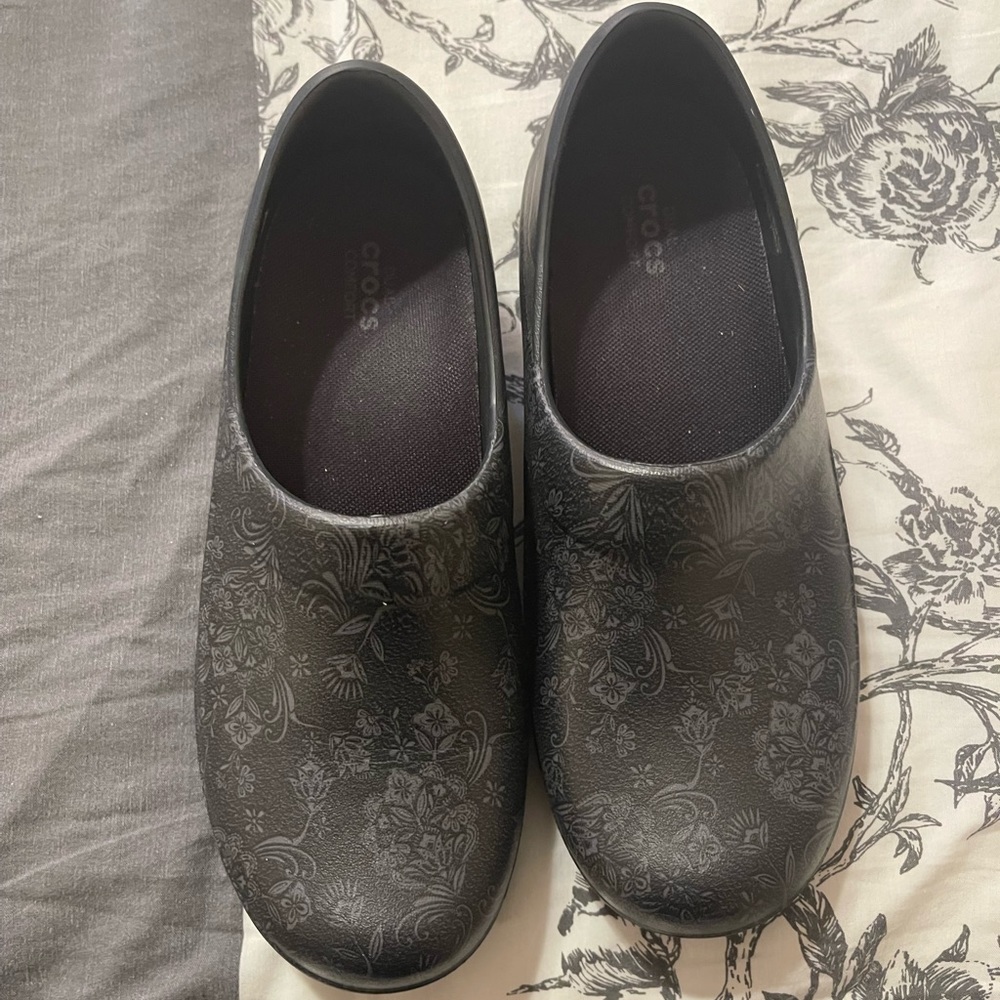 Crocs Black Floral Clog Shoes
